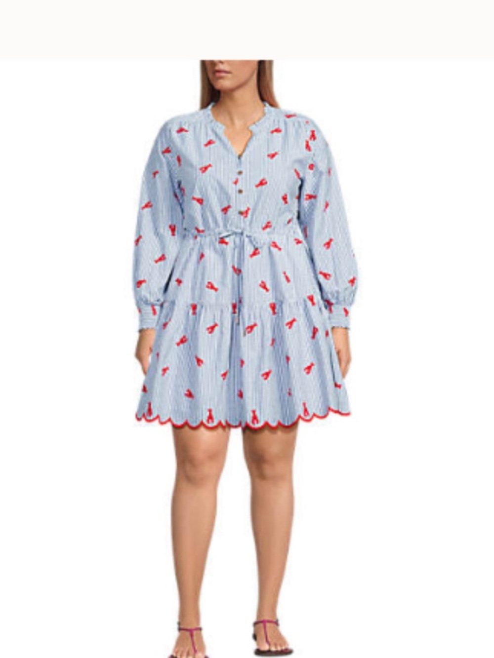 Lands End Lobster Embroidered Striped Dress Size 3X